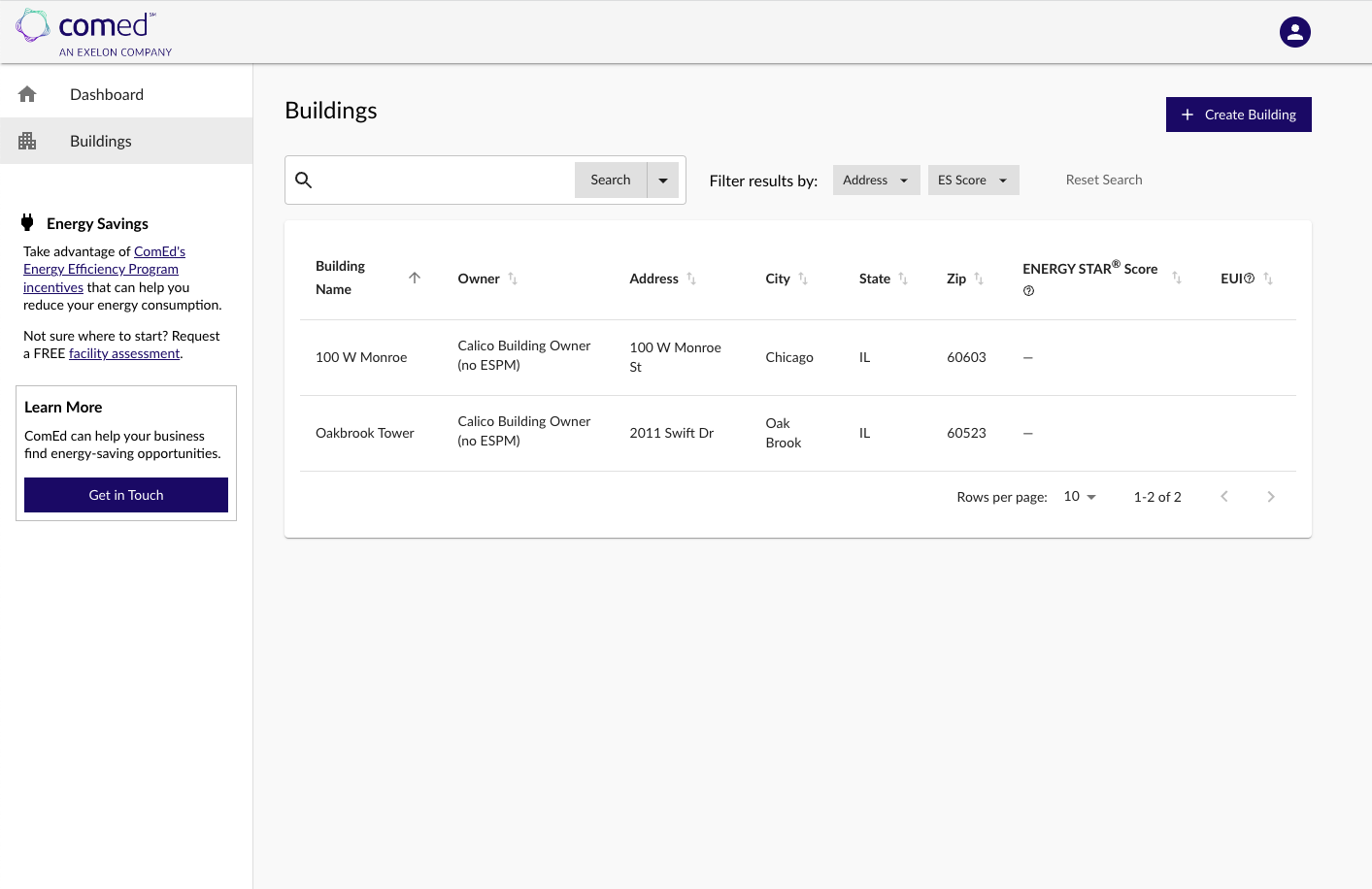 Energy Usage Data System Buildings List