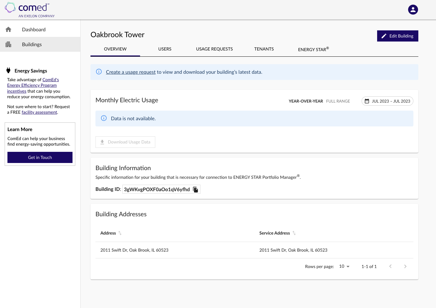 Energy Usage Data System No Data Overview