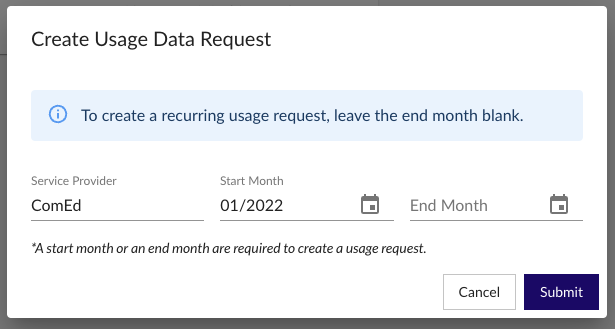 Energy Usage Data System Create Usage Request