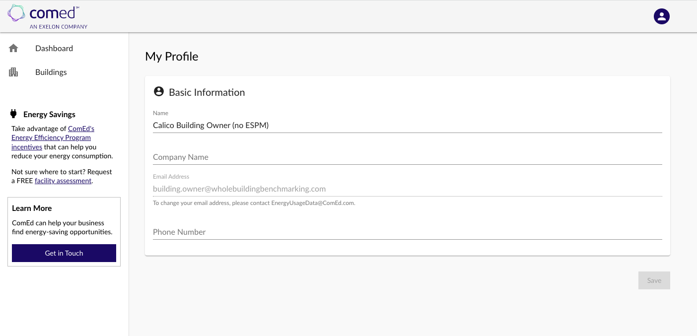 Energy Usage Data System My Profile