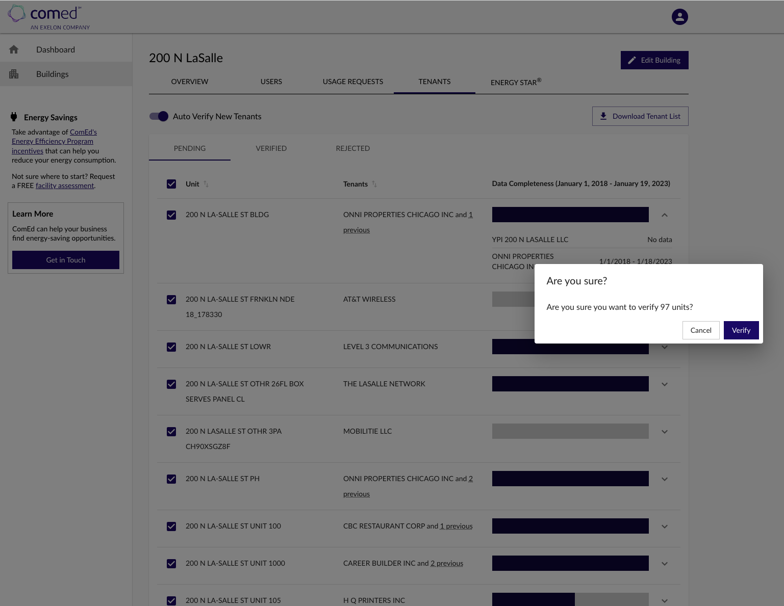 Energy Usage Data System Verify Tenants Prompt